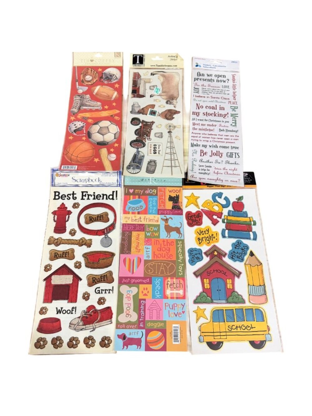 Assorted Scrapbook Sticker Sheets Farm Dog Christmas School Farm Sports